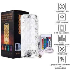 Настільна сенсорна лампа кришталева троянда RGB USB Crystal Lamp