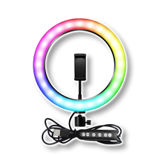 Кільцева LED лампа RGB MJ26 з кріпленням для телефону і пультом управління 26 см (без штатива)