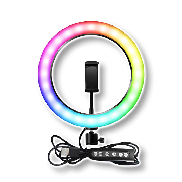 Кільцева LED лампа RGB MJ26 з кріпленням для телефону і пультом управління 26 см (без штатива)
