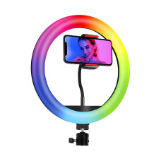 Кільцева LED лампа RGB MJ26 з кріпленням для телефону і пультом управління 26 см (без штатива)