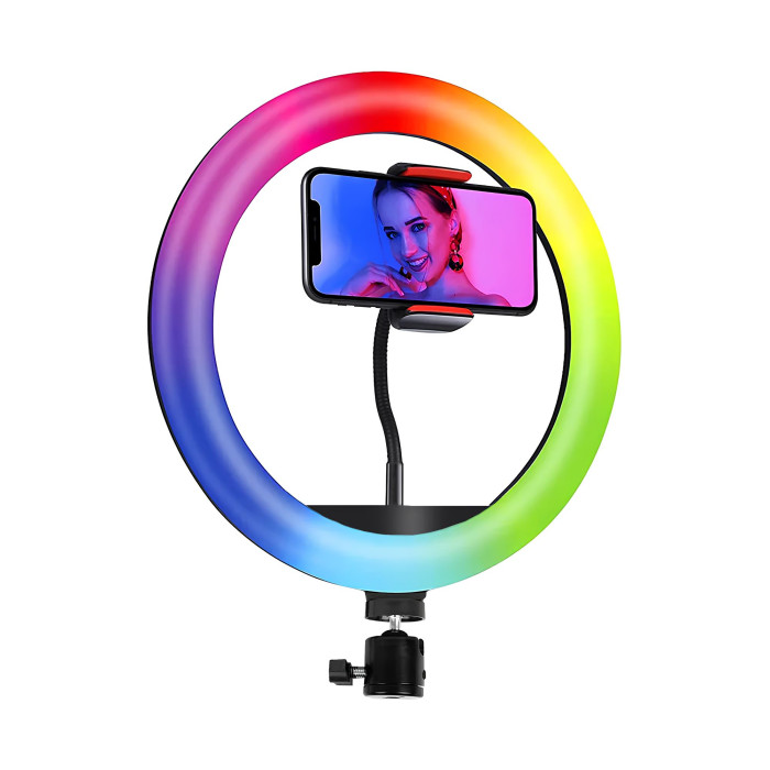 Кільцева LED лампа RGB MJ26 з кріпленням для телефону і пультом управління 26 см (без штатива) Кільцева LED лампа RGB MJ26 з кріпленням для телефону і пультом управління 26 см (без штатива)