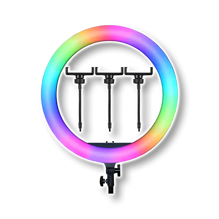 Кільцева LED лампа RGB MJ36 з  трьома кріпленнями для телефону і пультом управління 36 см (без штатива)