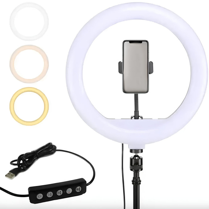 Кільцева LED лампа QX 260 з кріпленням для телефону USB 26 cм (без штатива) Кільцева LED лампа QX 260 з кріпленням для телефону USB 26 cм (без штатива)