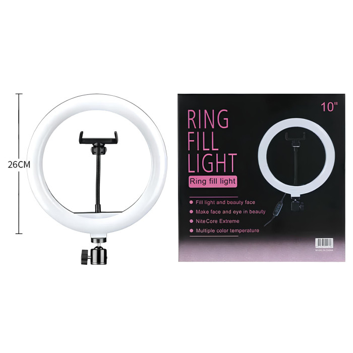 Кільцева LED лампа QX 260 з кріпленням для телефону USB 26 cм (без штатива) Кільцева LED лампа QX 260 з кріпленням для телефону USB 26 cм (без штатива)