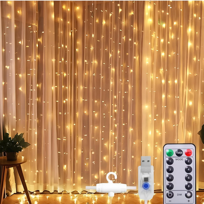 Світлодіодна гірлянда "Штора" 3х6м 600 Led з крючками, USB та пультом