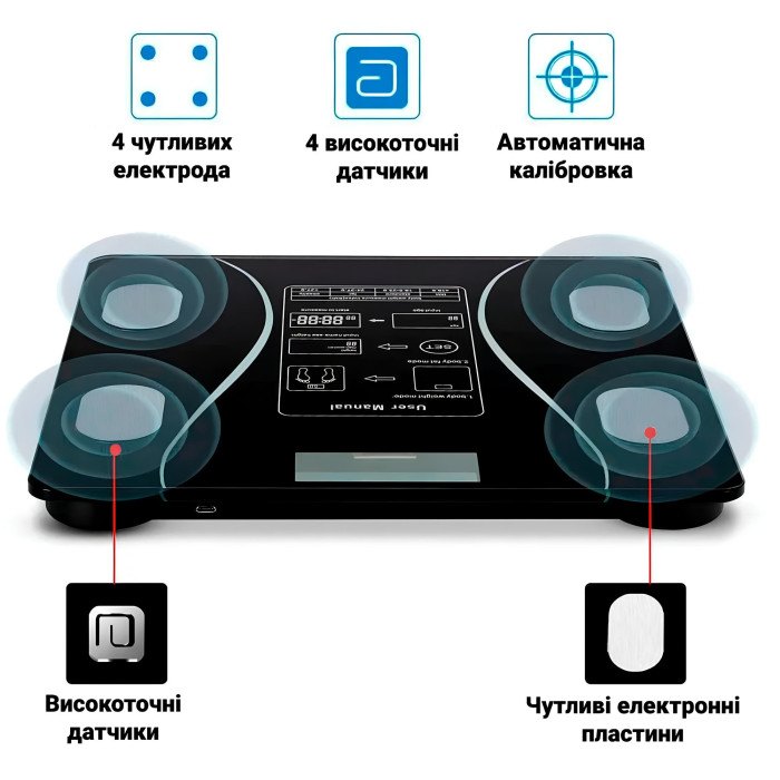 Розумні фітнес смарт-ваги підлогові з Bluetooth і додатком до 180 кг Розумні фітнес смарт-ваги підлогові з Bluetooth і додатком до 180 кг