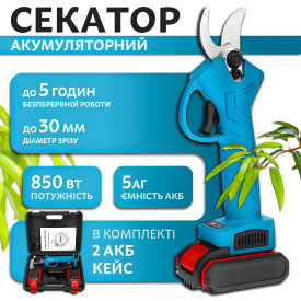 Акумуляторний секатор для чагарників та дерев 24V та 2 АКБ у кейсі 