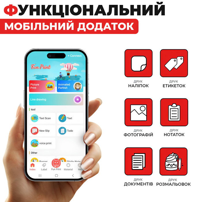Портативний міні принтер з Bluetooth для термодруку без заправки дитячий Портативний міні принтер з Bluetooth для термодруку без заправки дитячий